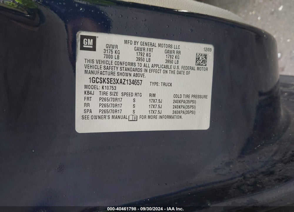 2010 CHEVROLET SILVERADO 1500 LT VIN: 1GCSKSE3XAZ134657
