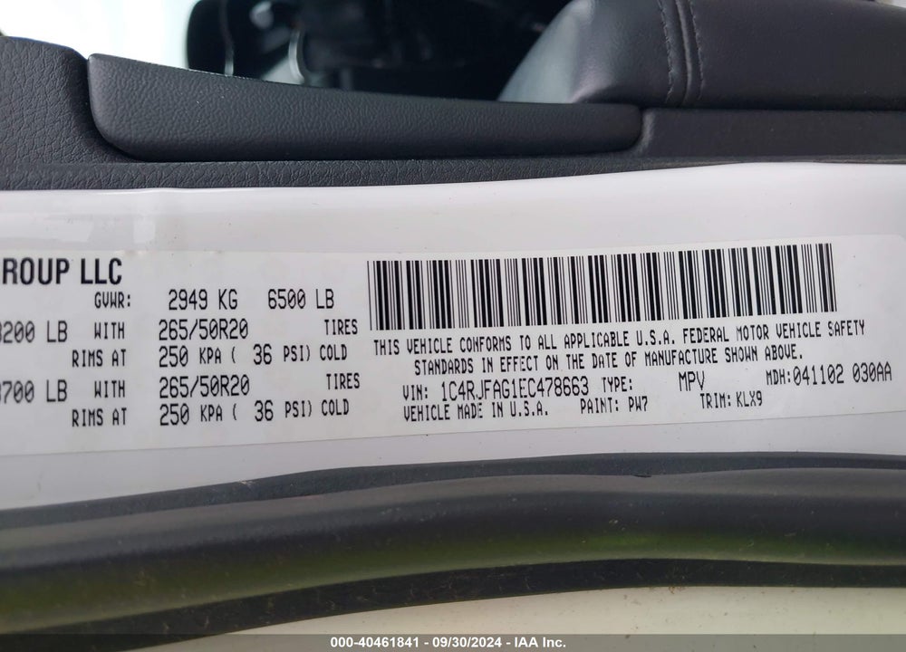 2014 JEEP GRAND CHEROKEE ALTITUDE VIN: 1C4RJFAG1EC478663