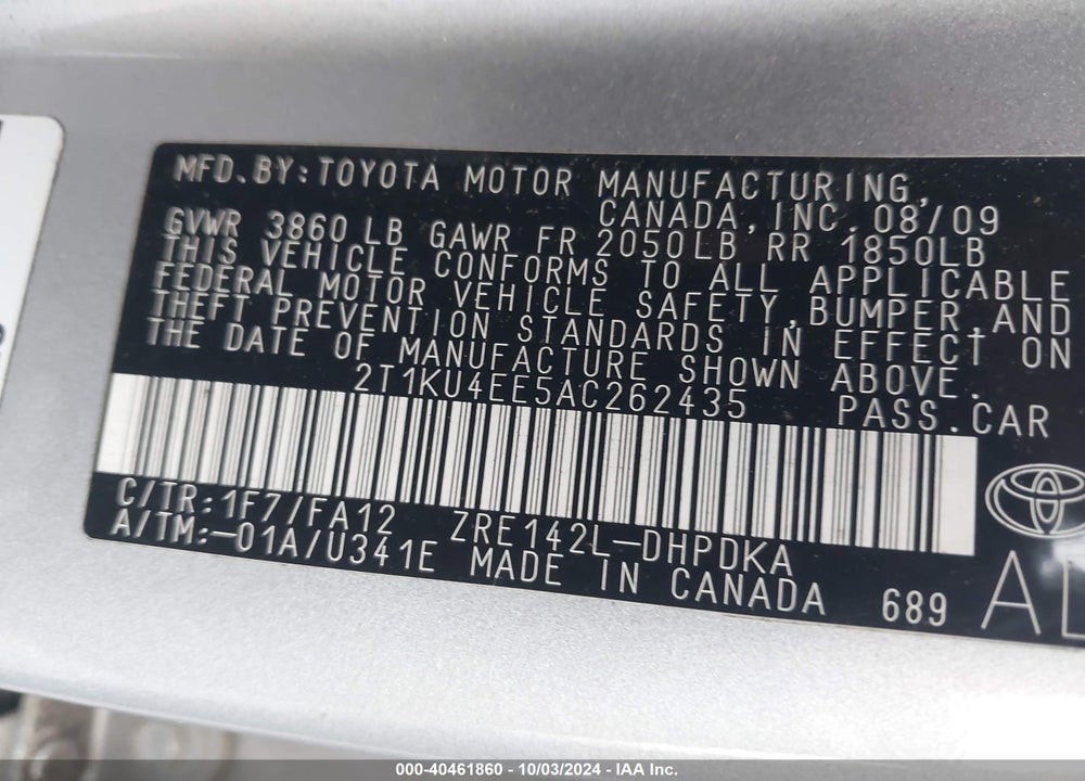 2010 TOYOTA MATRIX VIN: 2T1KU4EE5AC262435