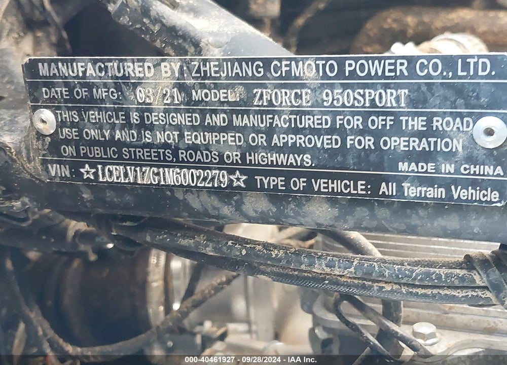 2021 CF MOTO ZFORCE VIN: LCELV1ZG1M6002279