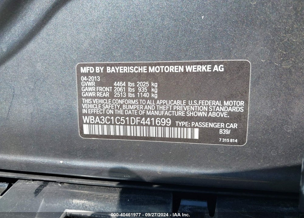 2013 BMW 328I VIN: WBA3C1C51DF441699