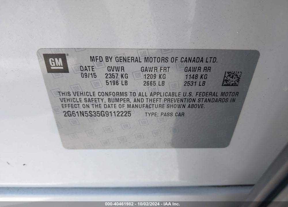 2016 CADILLAC XTS LUXURY COLLECTION VIN: 2G61N5S35G9112225
