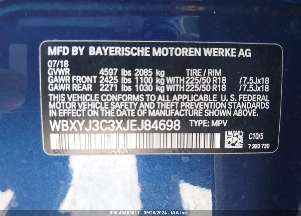 2018 BMW X2 SDRIVE28I VIN: WBXYJ3C3XJEJ84698