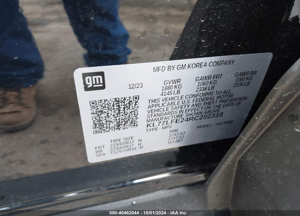 2024 CHEVROLET TRAX FWD SP VIN: KL77LFE24RC202318