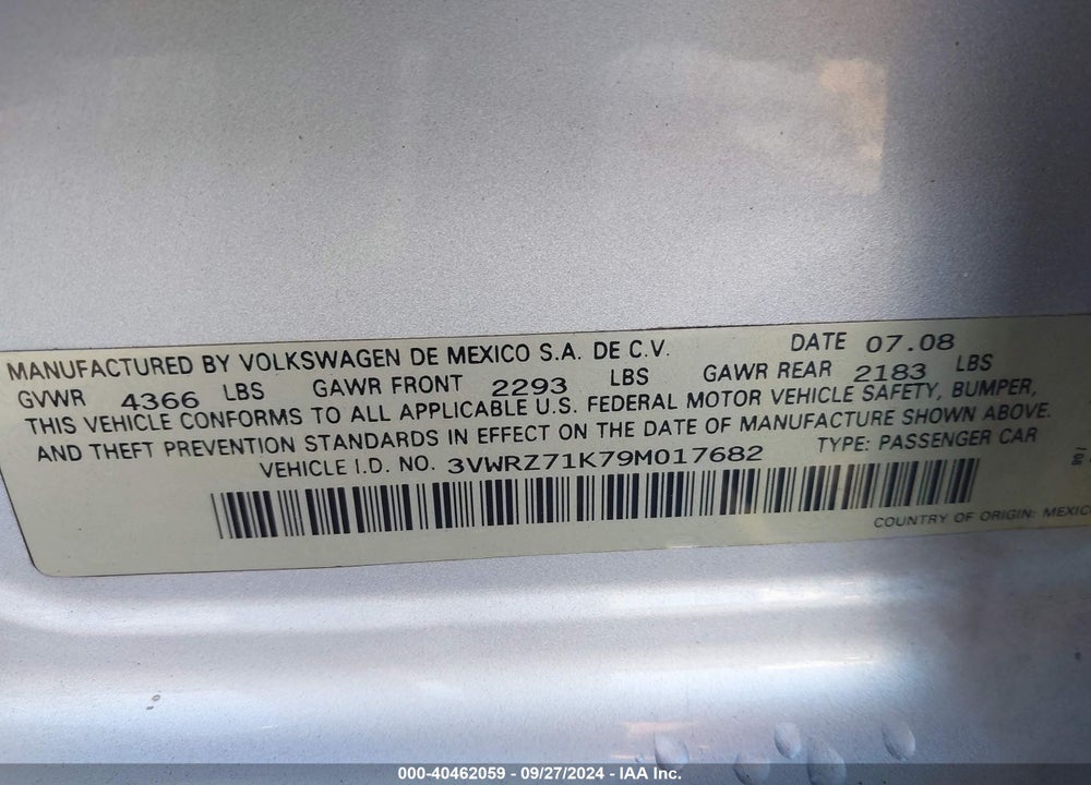 2009 VOLKSWAGEN JETTA SE/SEL VIN: 3VWRZ71K79M017682