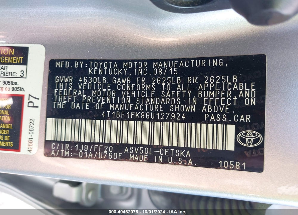 2016 TOYOTA CAMRY SE VIN: 4T1BF1FK8GU127924