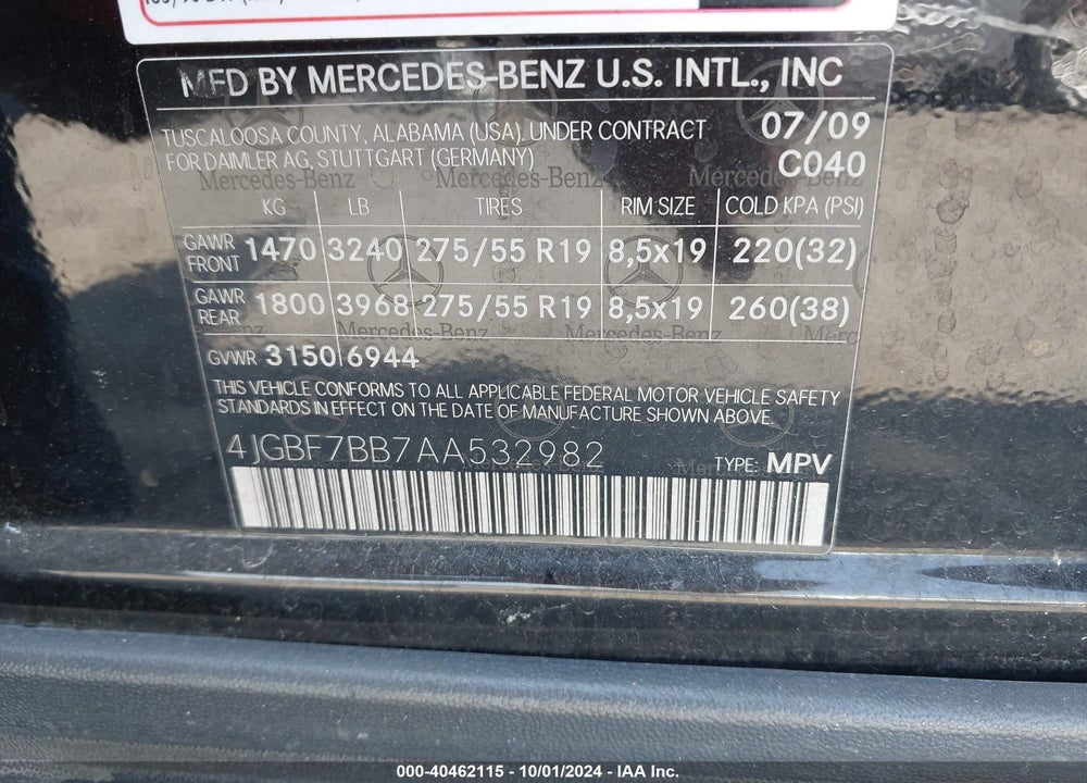 2010 MERCEDES-BENZ GL 450 4MATIC VIN: 4JGBF7BB7AA532982
