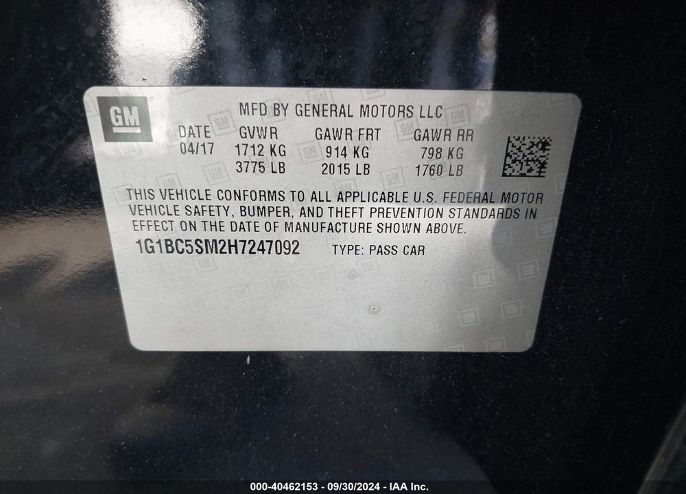 2017 CHEVROLET CRUZE LS AUTO VIN: 1G1BC5SM2H7247092