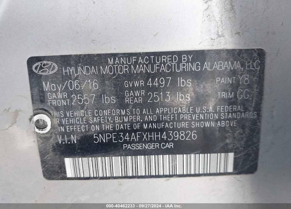 2017 HYUNDAI SONATA SPORT VIN: 5NPE34AFXHH439826