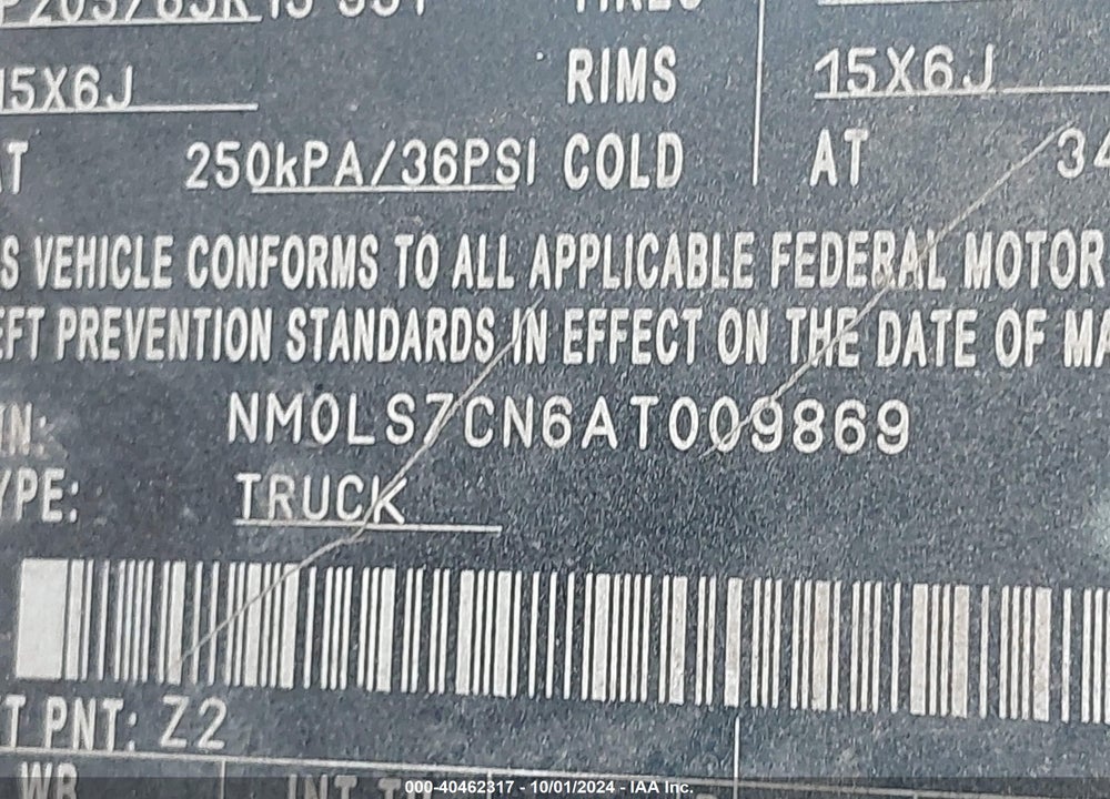 2010 FORD TRANSIT CONNECT XL VIN: NM0LS7CN6AT009869