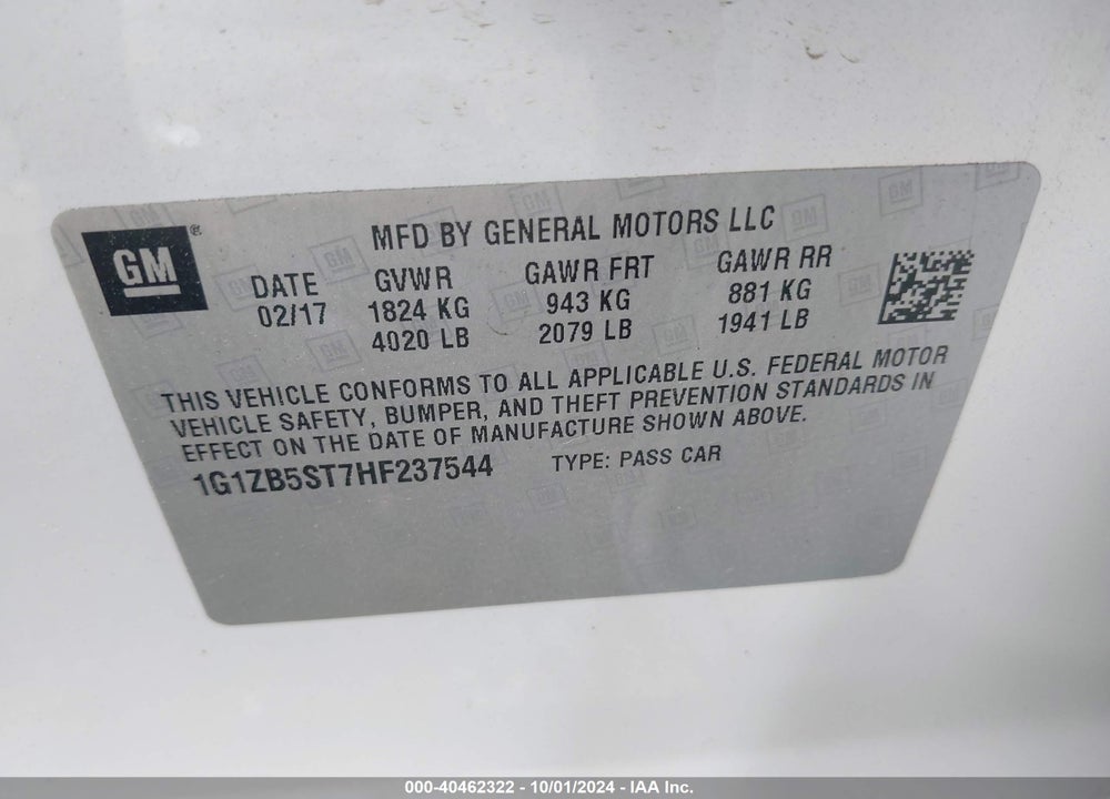 2017 CHEVROLET MALIBU LS VIN: 1G1ZB5ST7HF237544
