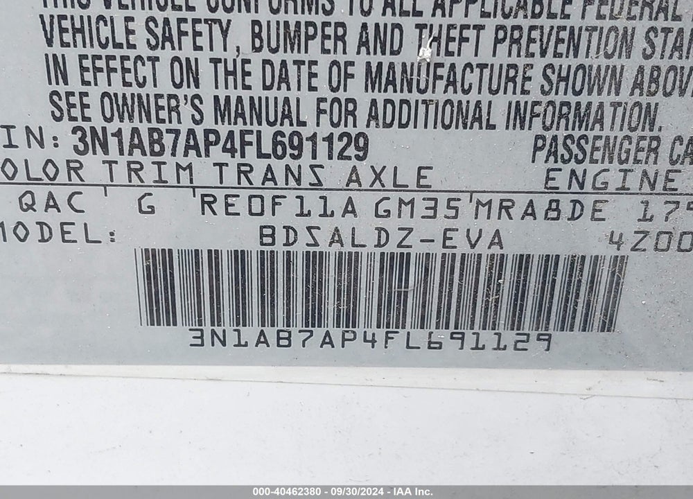 2015 NISSAN SENTRA SV VIN: 3N1AB7AP4FL691129