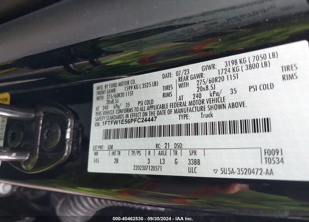 2023 FORD F150 SUPERCREW VIN: 1FTFW1E56PFC24447