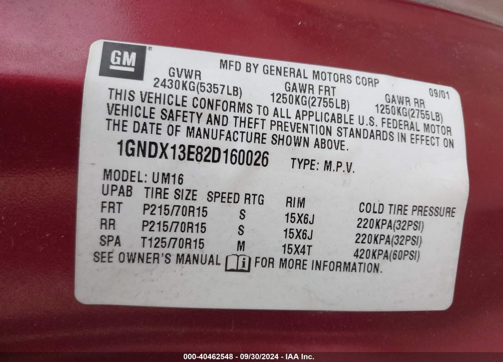 2002 CHEVROLET VENTURE WARNER BROS. EDITION VIN: 1GNDX13E82D160026