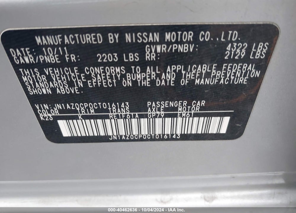 2012 NISSAN LEAF SL VIN: JN1AZ0CP0CT016143