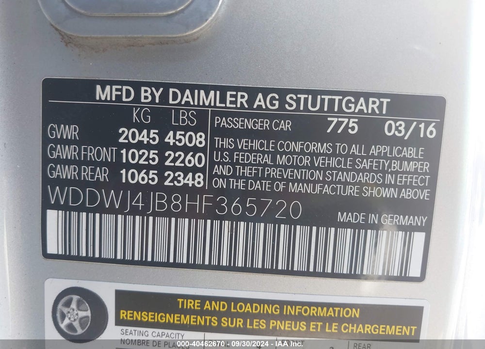 2017 MERCEDES-BENZ C 300 VIN: WDDWJ4JB8HF365720