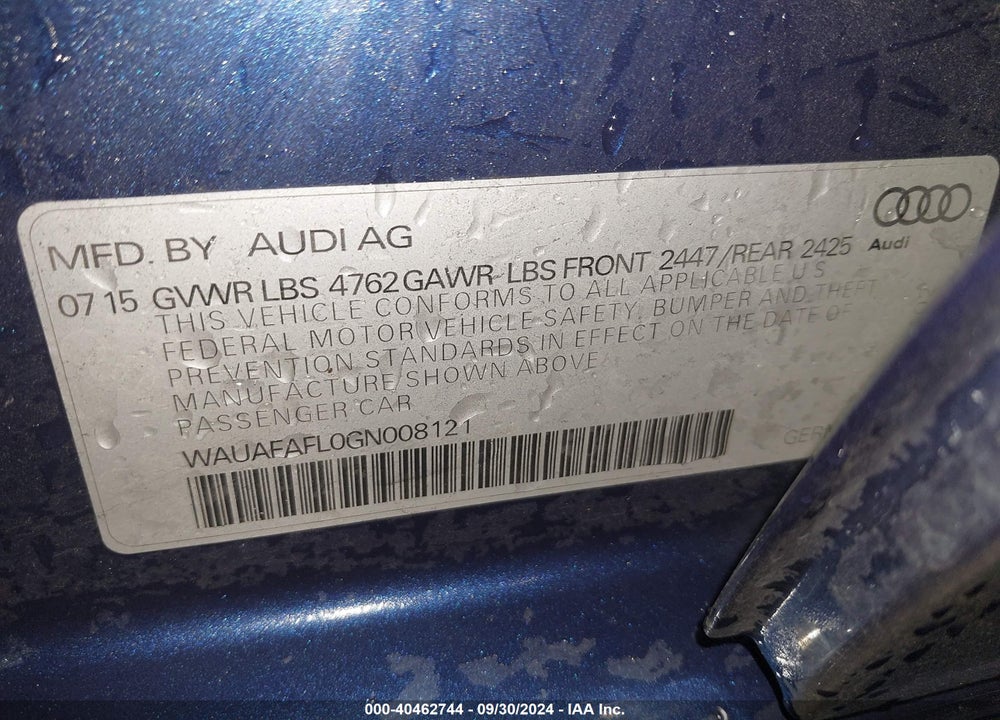 2016 AUDI A4 2.0T PREMIUM VIN: WAUAFAFL0GN008121