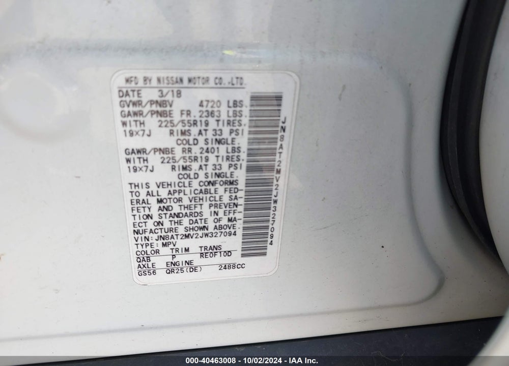 2018 NISSAN ROGUE SL VIN: JN8AT2MV2JW327094