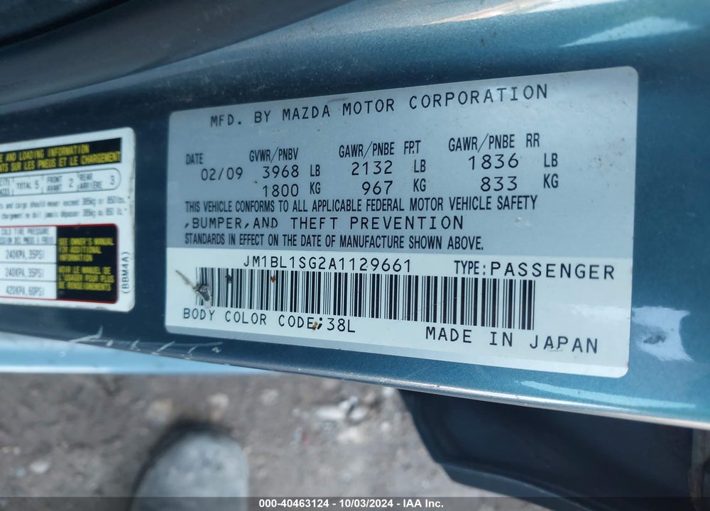 2010 MAZDA 3 I TOURING VIN: JM1BL1SG2A1129661