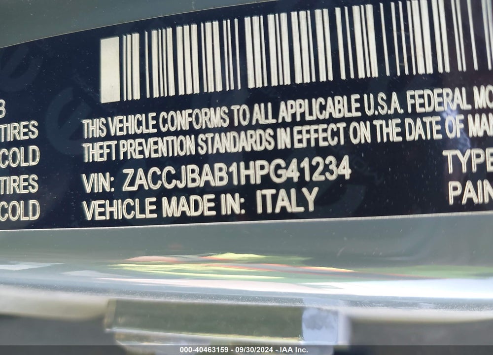 2017 JEEP RENEGADE SPORT 4X4 VIN: ZACCJBAB1HPG41234