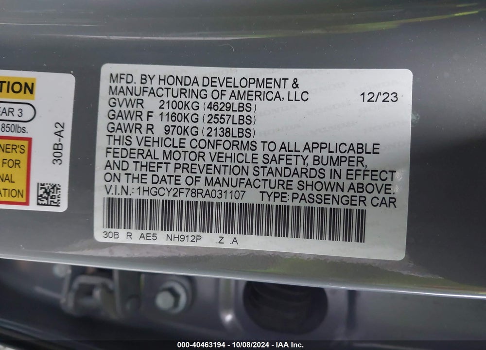 2024 HONDA ACCORD HYBRID SPORT-L VIN: 1HGCY2F78RA031107