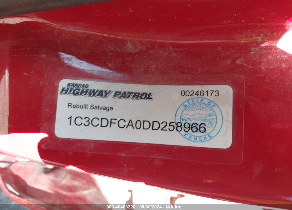 2013 DODGE DART LIMITED VIN: 1C3CDFCA0DD258966