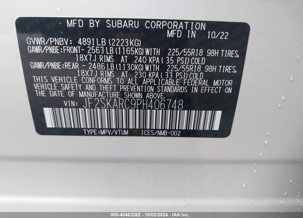 2023 SUBARU FORESTER TOURING VIN: JF2SKARC9PH406748