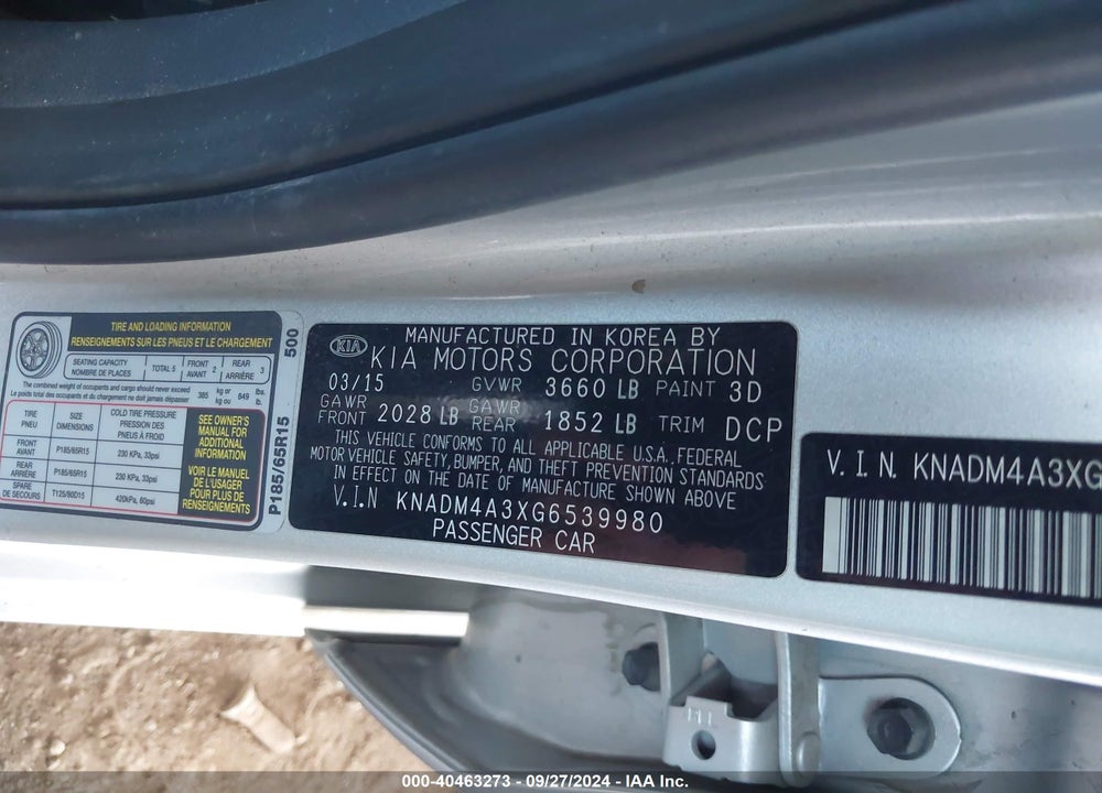 2016 KIA RIO LX VIN: KNADM4A3XG6539980