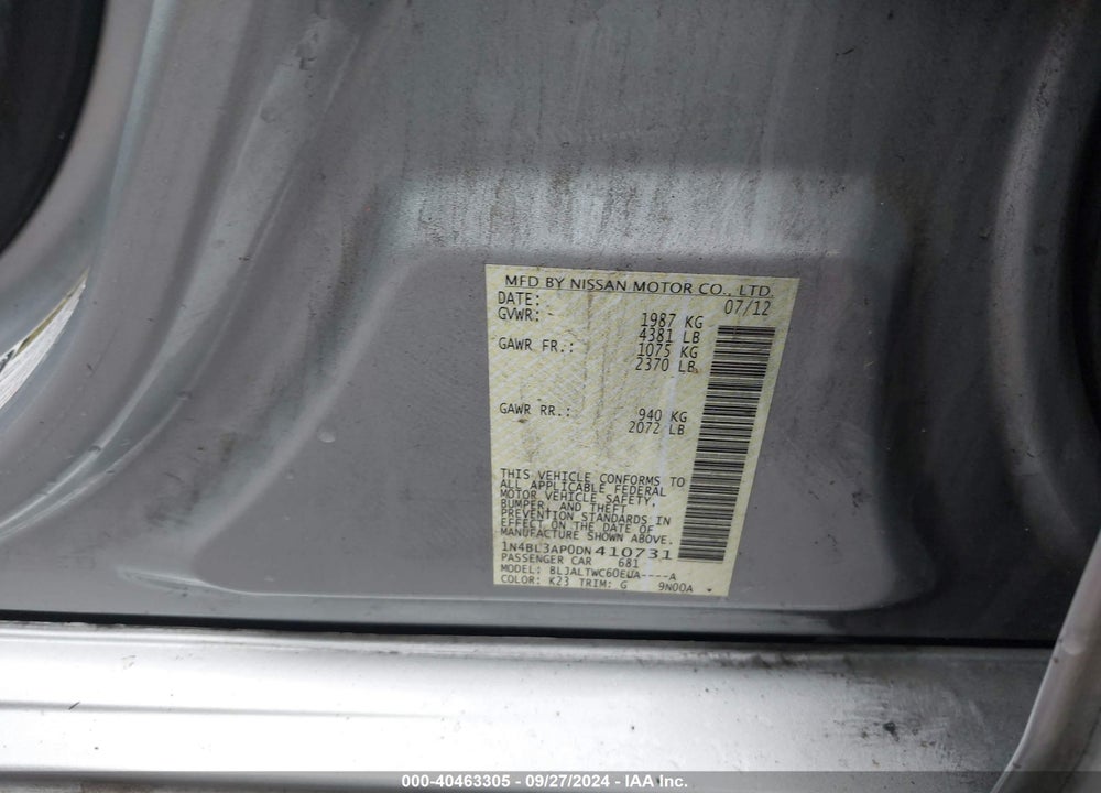 2013 NISSAN ALTIMA 3.5 SV VIN: 1N4BL3AP0DN410731