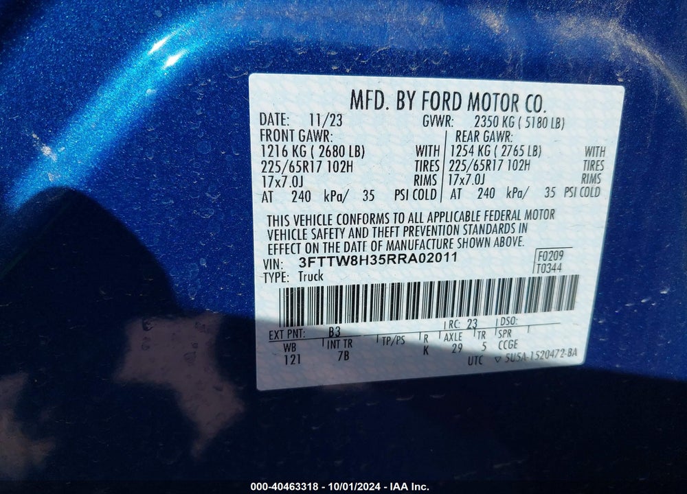 2024 FORD MAVERICK XLT VIN: 3FTTW8H35RRA02011