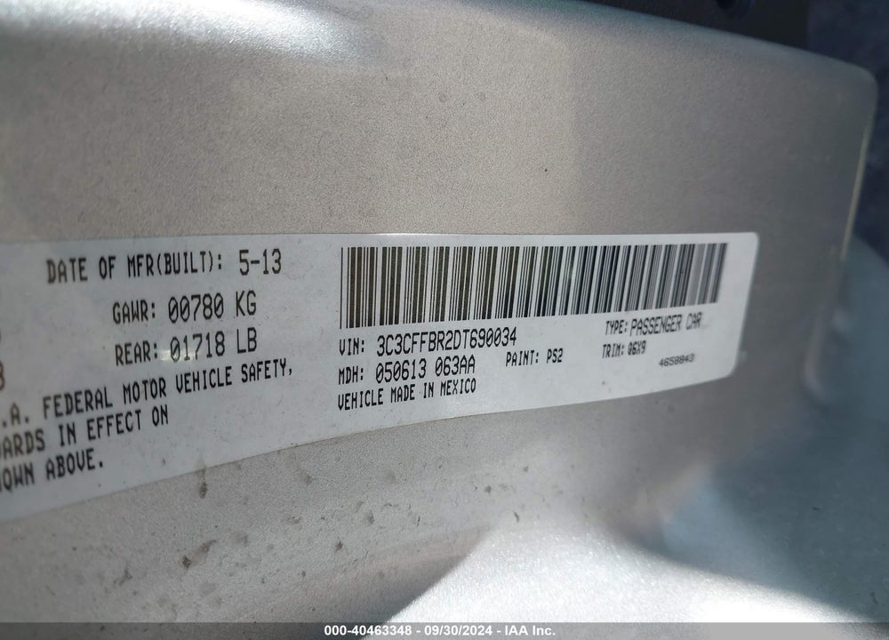 2013 FIAT 500 VIN: 3C3CFFBR2DT690034