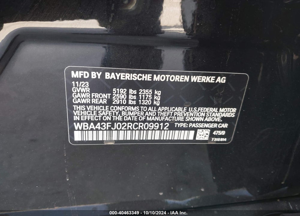 2024 BMW 530 I VIN: WBA43FJ02RCR09912