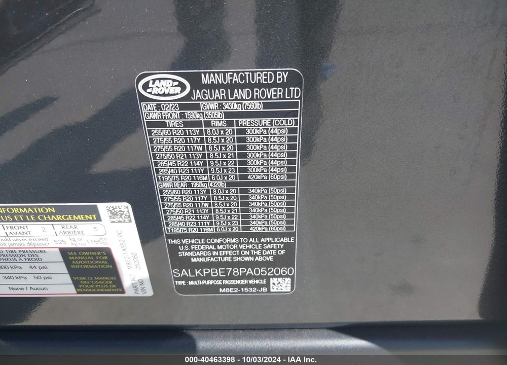 2023 LAND ROVER RANGE ROVER P530 SE VIN: SALKPBE78PA052060