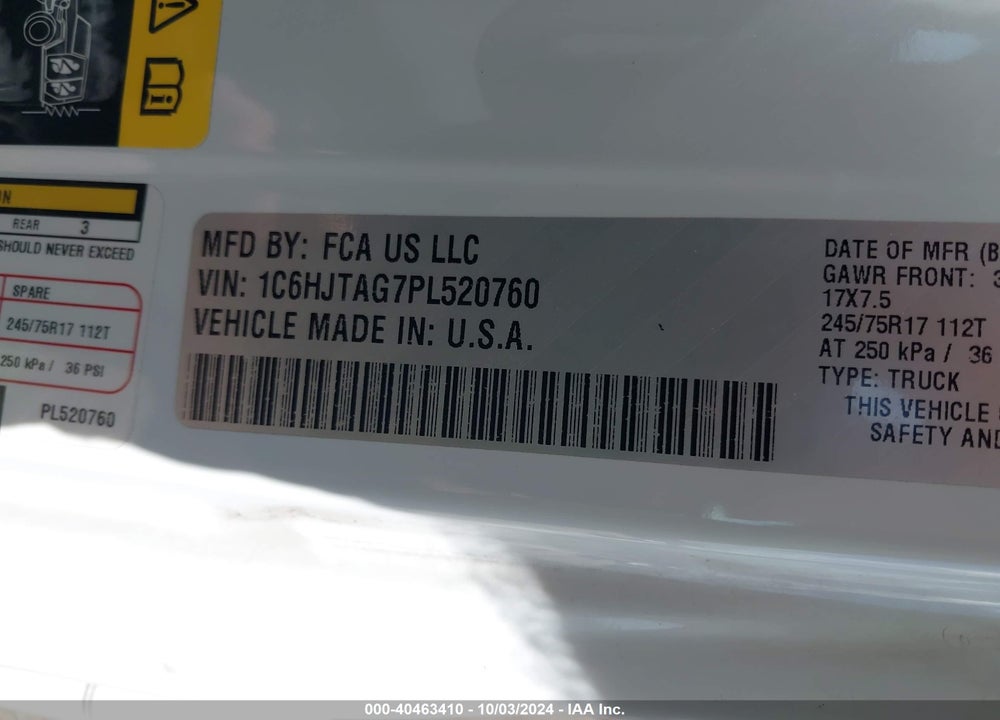 2023 JEEP GLADIATOR SPORT S 4X4 VIN: 1C6HJTAG7PL520760