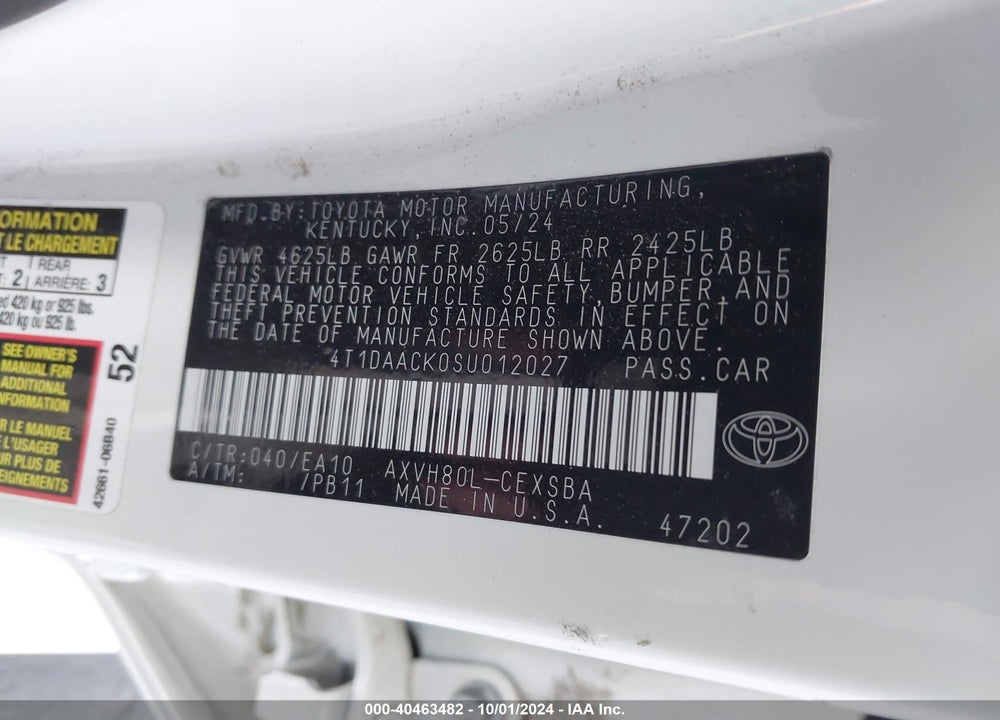 2025 TOYOTA CAMRY SE VIN: 4T1DAACK0SU012027