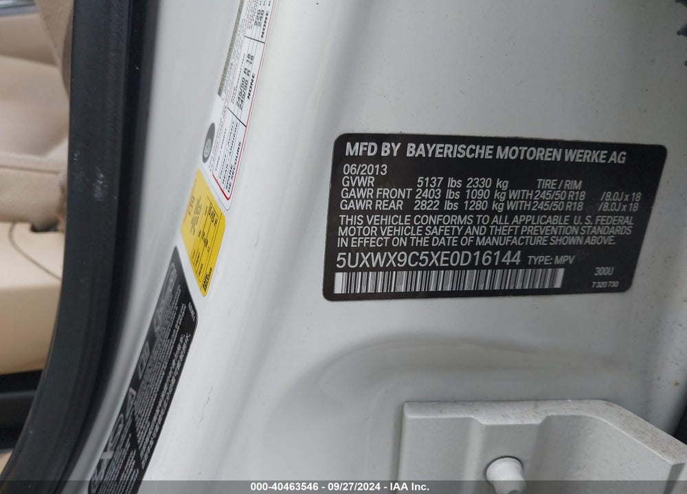 2014 BMW X3 XDRIVE28I VIN: 5UXWX9C5XE0D16144
