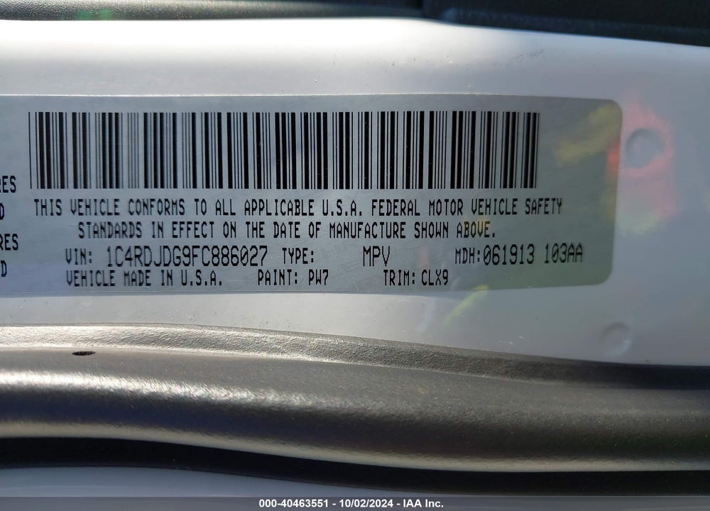 2015 DODGE DURANGO LIMITED VIN: 1C4RDJDG9FC886027