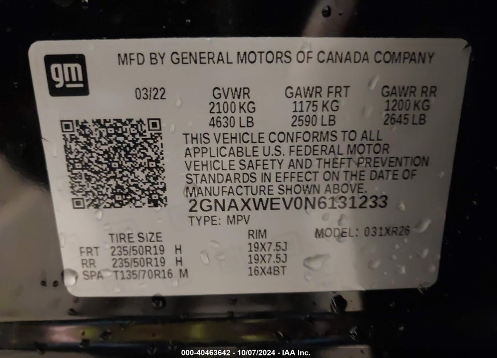 2022 CHEVROLET EQUINOX AWD RS VIN: 2GNAXWEV0N6131233
