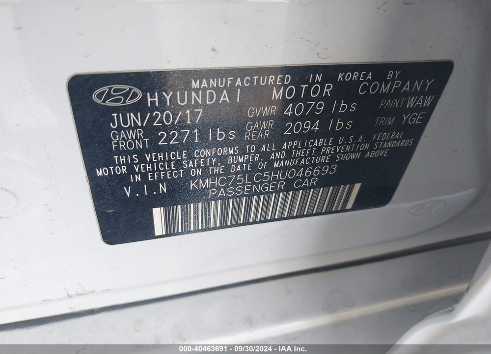 2017 HYUNDAI IONIQ HYBRID SEL VIN: KMHC75LC5HU046693