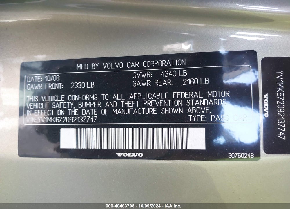 2009 VOLVO C30 T5/T5 R-DESIGN VIN: YV1MK672092137747