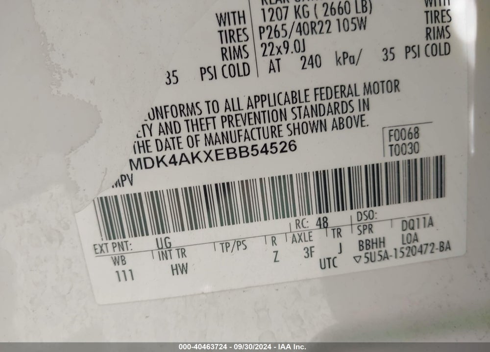 2014 FORD EDGE SPORT VIN: 2FMDK4AKXEBB54526