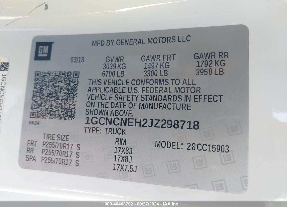 2018 CHEVROLET SILVERADO 1500 WT VIN: 1GCNCNEH2JZ298718