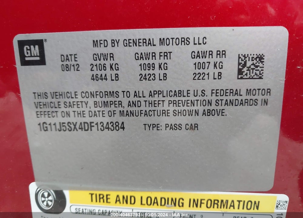 2013 CHEVROLET MALIBU 2LZ VIN: 1G11J5SX4DF134384