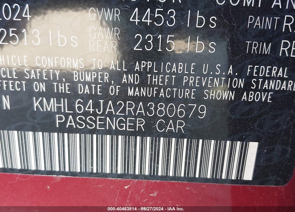 2024 HYUNDAI SONATA SEL VIN: KMHL64JA2RA380679