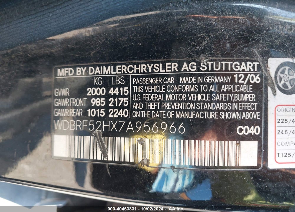 2007 MERCEDES-BENZ C 230 SPORT VIN: WDBRF52HX7A956966