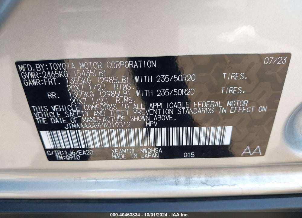 2023 TOYOTA BZ4X LIMITED VIN: JTMAAAAA9PA019312