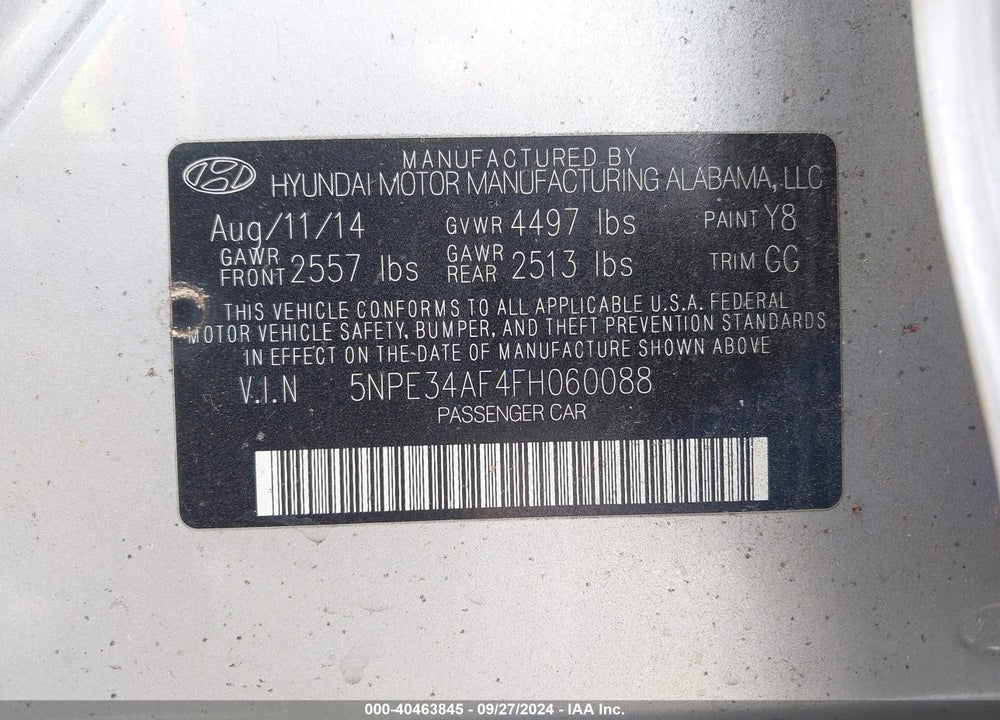 2015 HYUNDAI SONATA LIMITED VIN: 5NPE34AF4FH060088