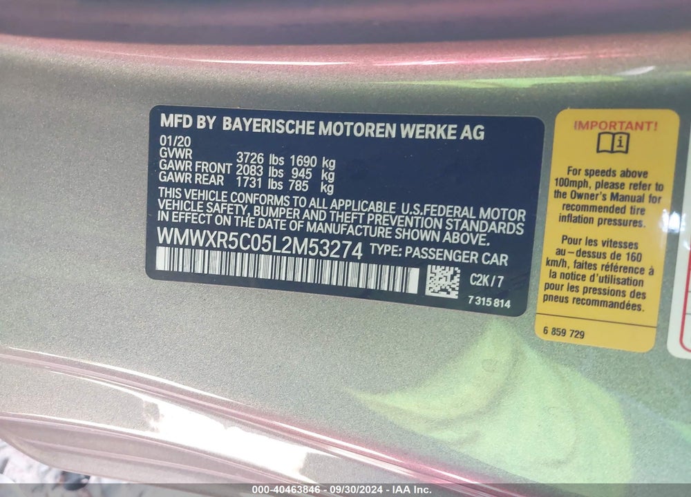 2020 MINI HARDTOP COOPER S VIN: WMWXR5C05L2M53274