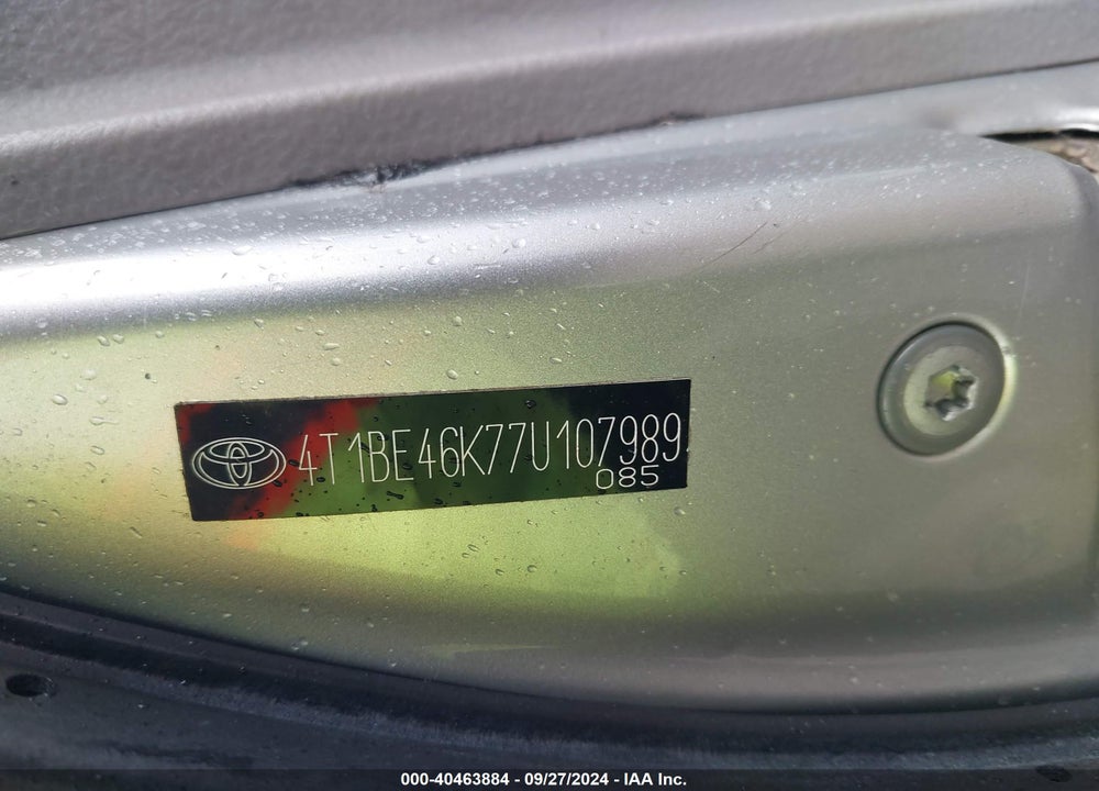 2007 TOYOTA CAMRY LE VIN: 4T1BE46K77U107989