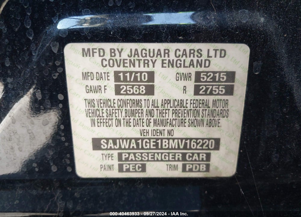 2011 JAGUAR XJ SUPERCHARGED VIN: SAJWA1GE1BMV16220